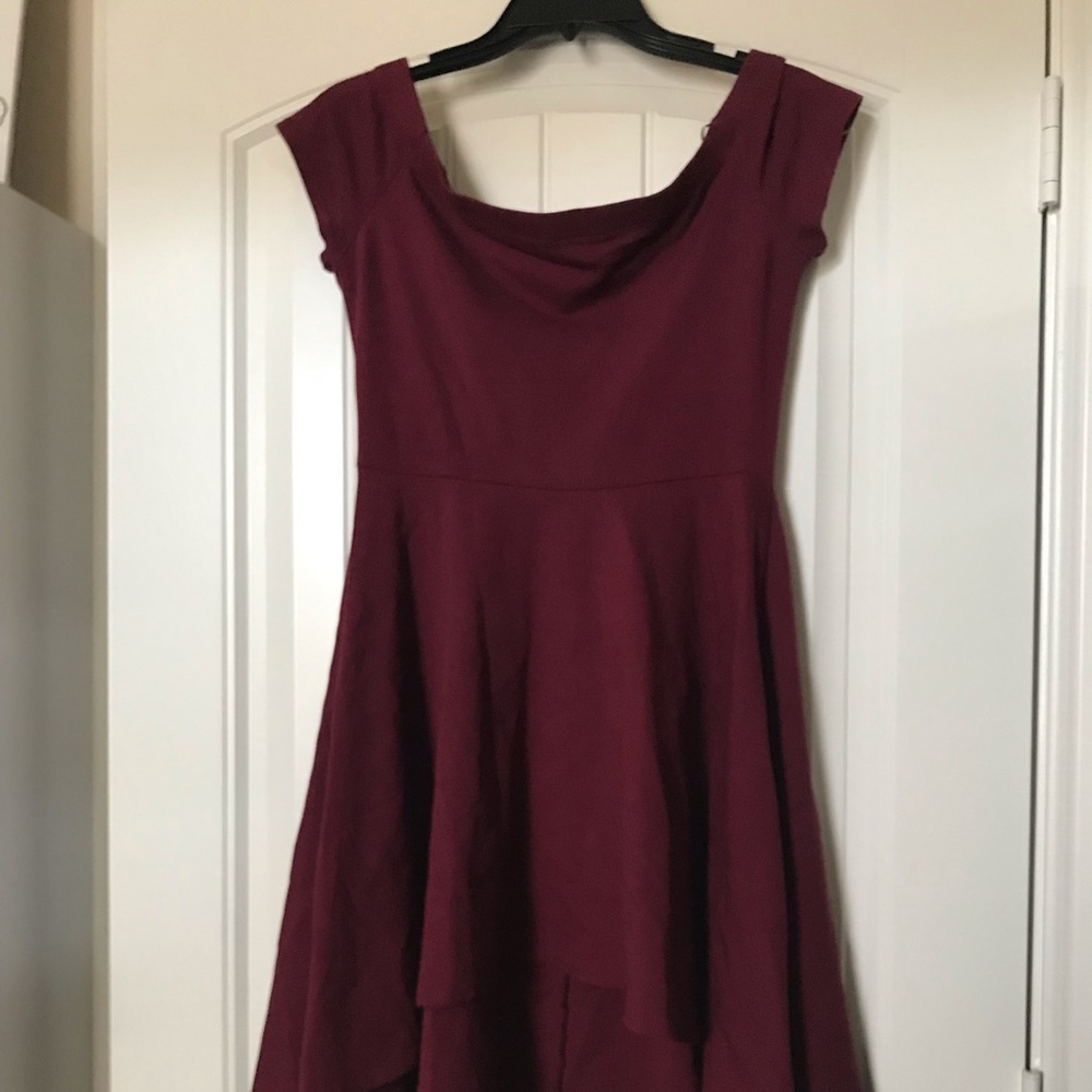 Maroon off the shoulder high low dress
